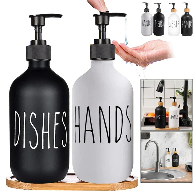 Soap Dispenser Set Matte Black Refillable Leak-Resistant Pump