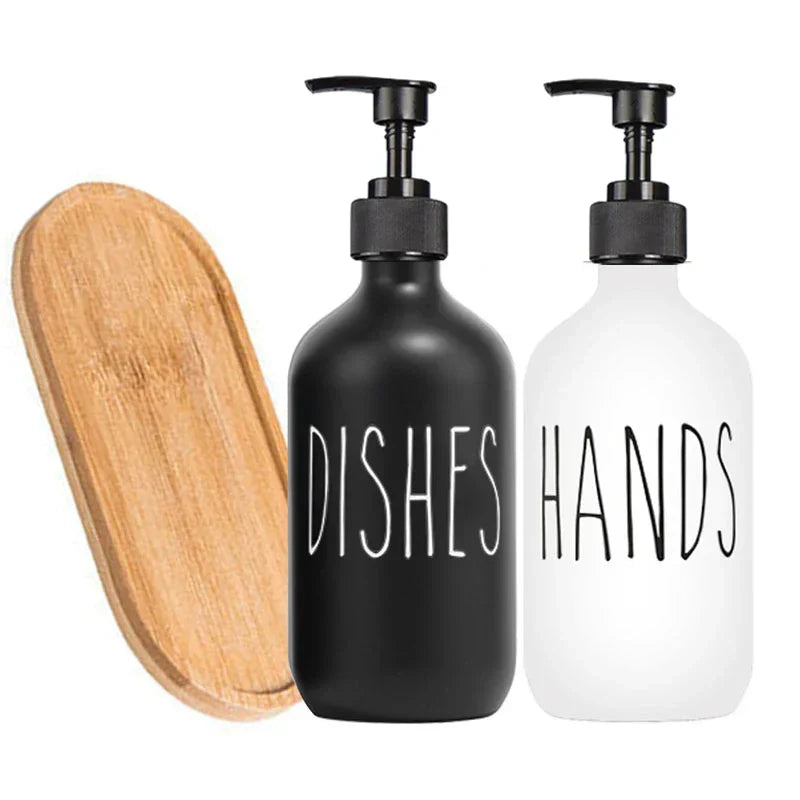 Soap Dispenser Set Matte Black Refillable Leak-Resistant Pump