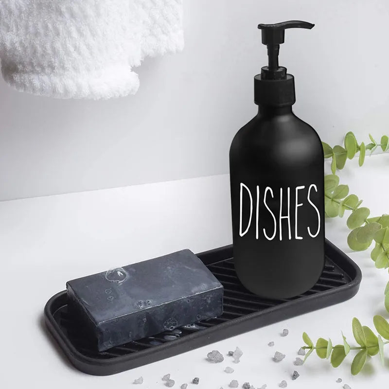 Soap Dispenser Set Matte Black Refillable Leak-Resistant Pump