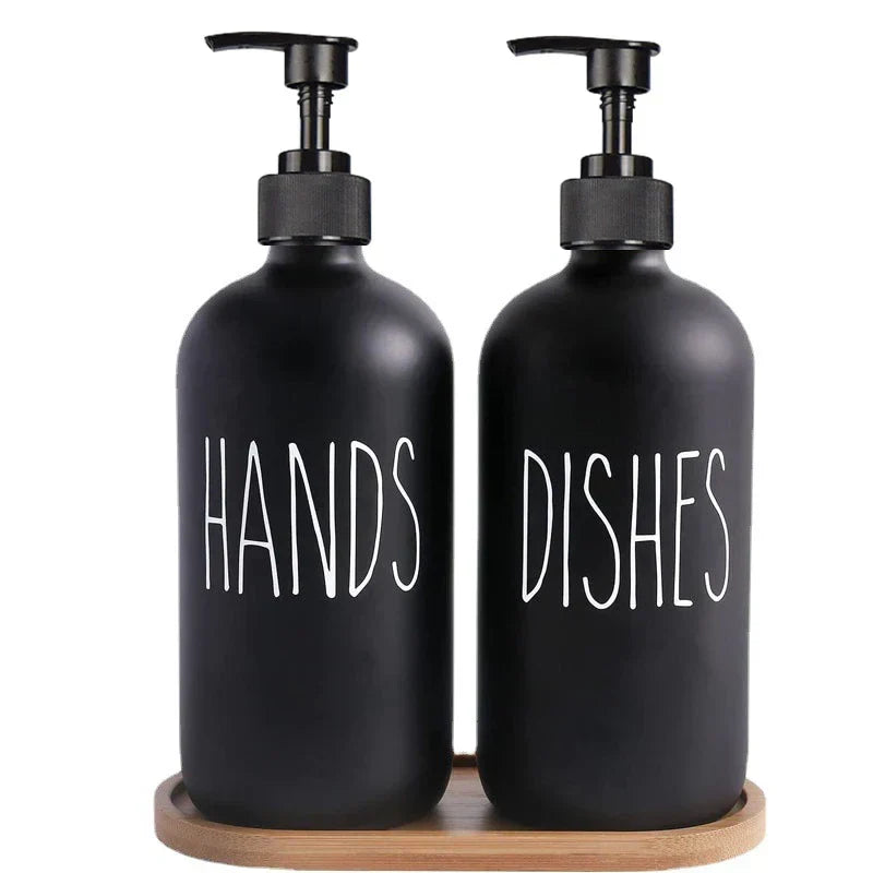 Soap Dispenser Set Matte Black Refillable Leak-Resistant Pump