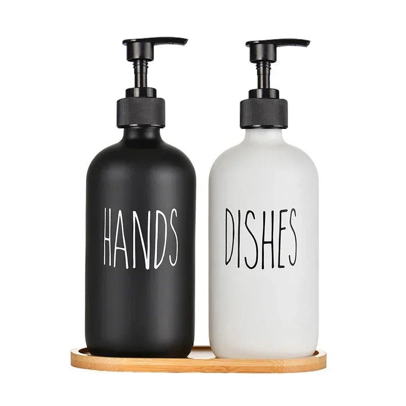 Soap Dispenser Set Matte Black Refillable Leak-Resistant Pump