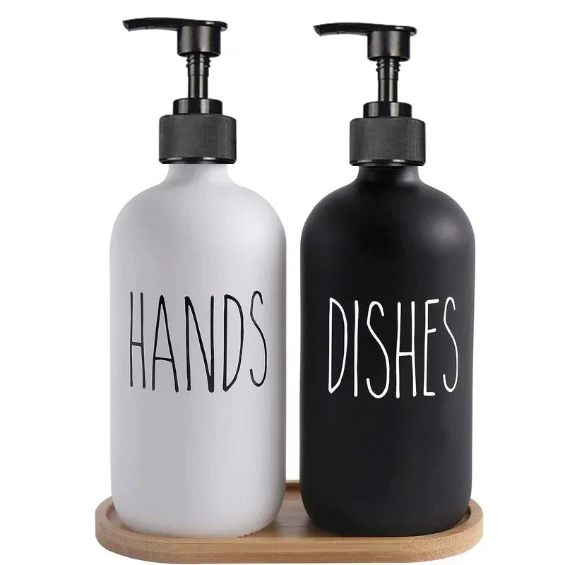 Soap Dispenser Set Matte Black Refillable Leak-Resistant Pump