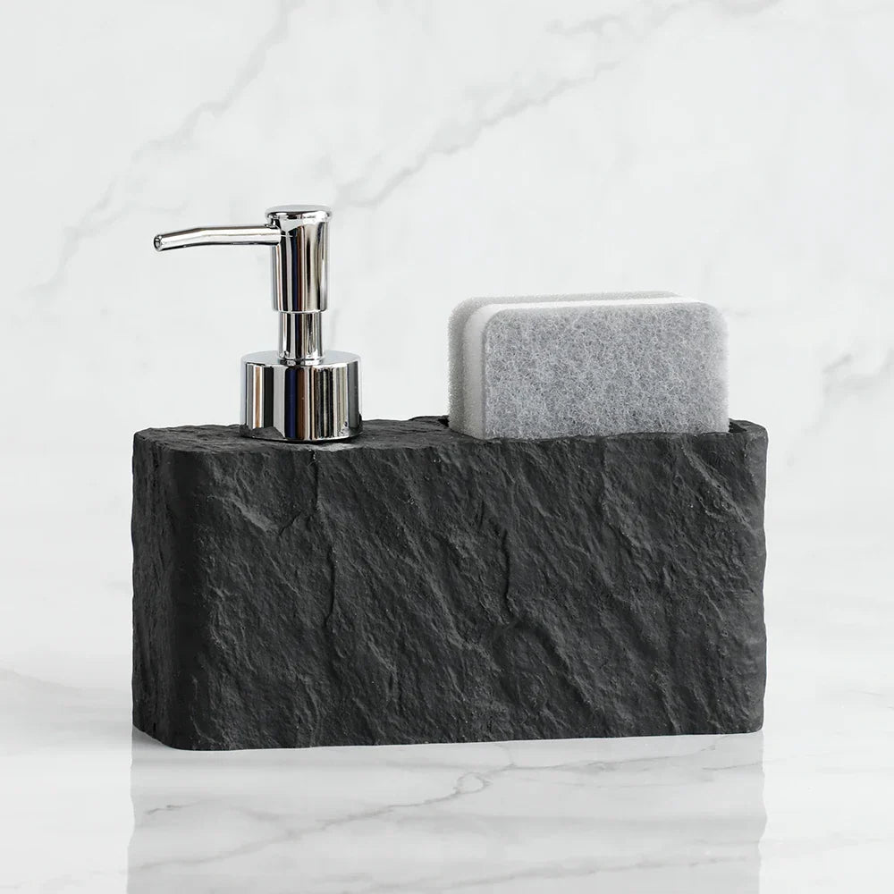 Soap Dispenser & Sponge Holder Stone-Look Refillable Pump