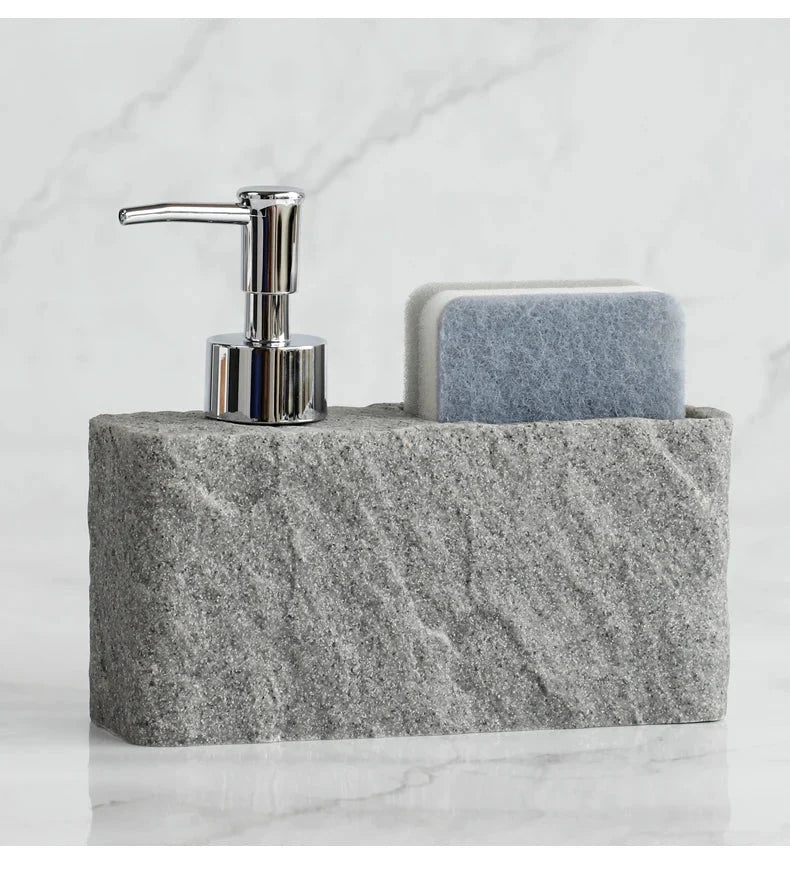 Soap Dispenser & Sponge Holder Stone-Look Refillable Pump