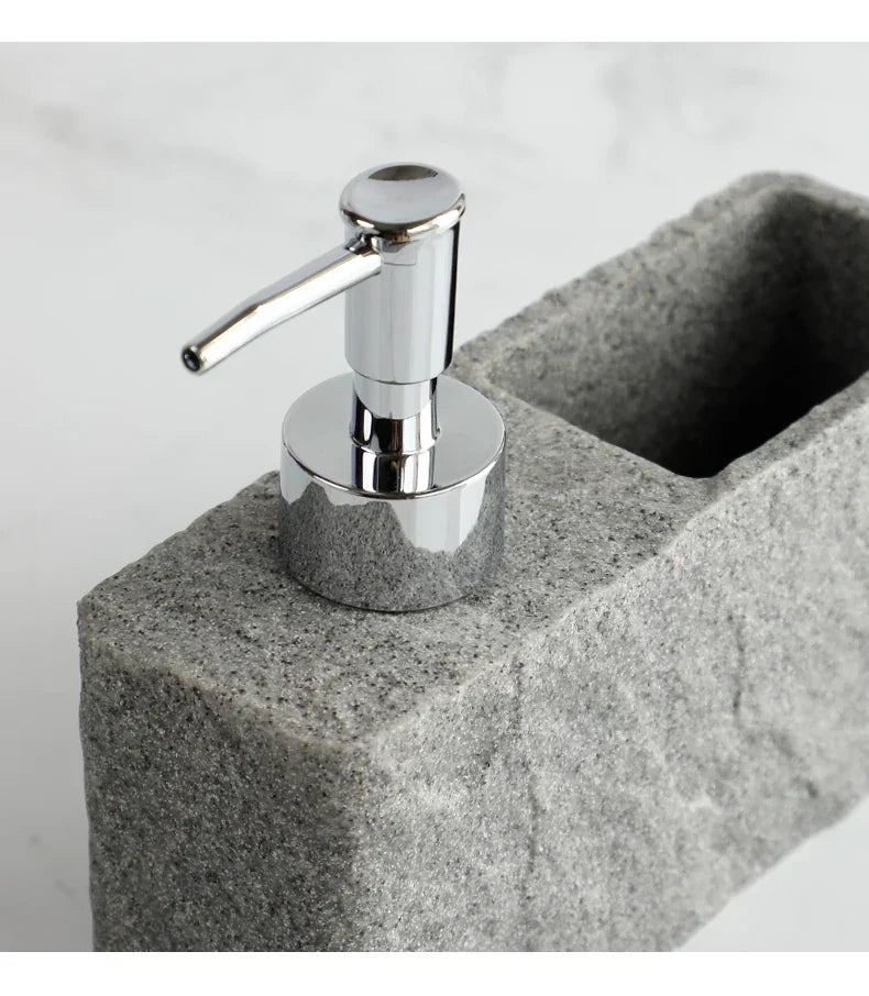 Soap Dispenser & Sponge Holder Stone-Look Refillable Pump
