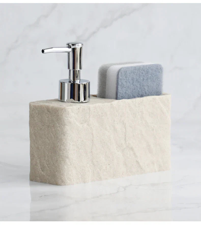 Soap Dispenser & Sponge Holder Stone-Look Refillable Pump