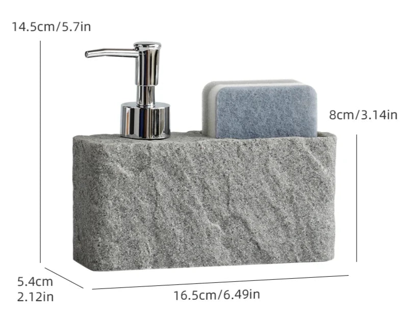 Soap Dispenser & Sponge Holder Stone-Look Refillable Pump