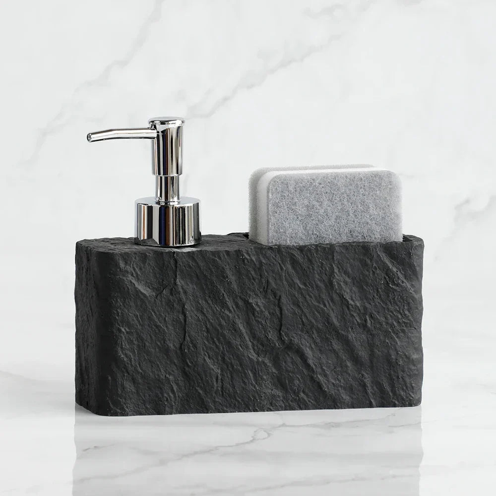 Soap Dispenser & Sponge Holder Stone-Look Refillable Pump