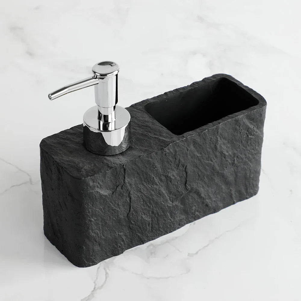 Soap Dispenser & Sponge Holder Stone-Look Refillable Pump