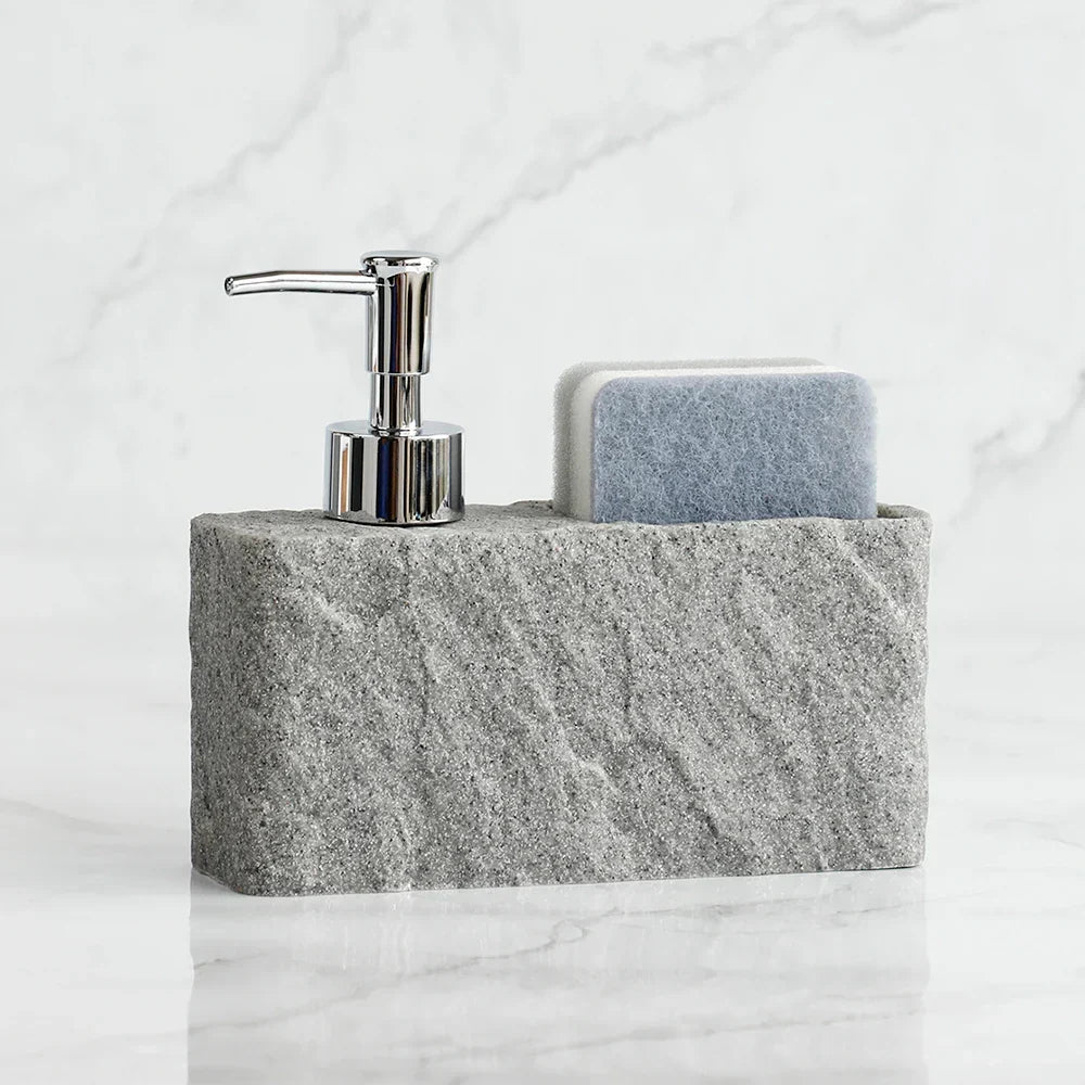 Soap Dispenser & Sponge Holder Stone-Look Refillable Pump