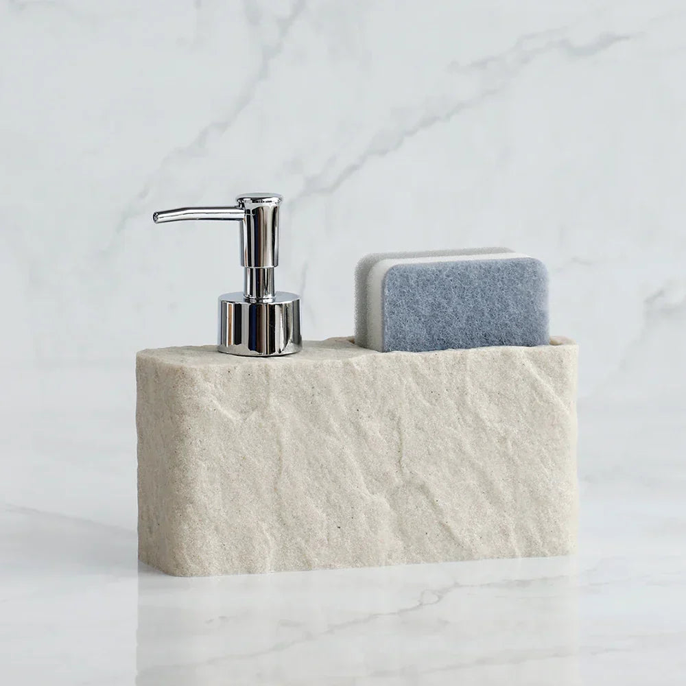 Soap Dispenser & Sponge Holder Stone-Look Refillable Pump
