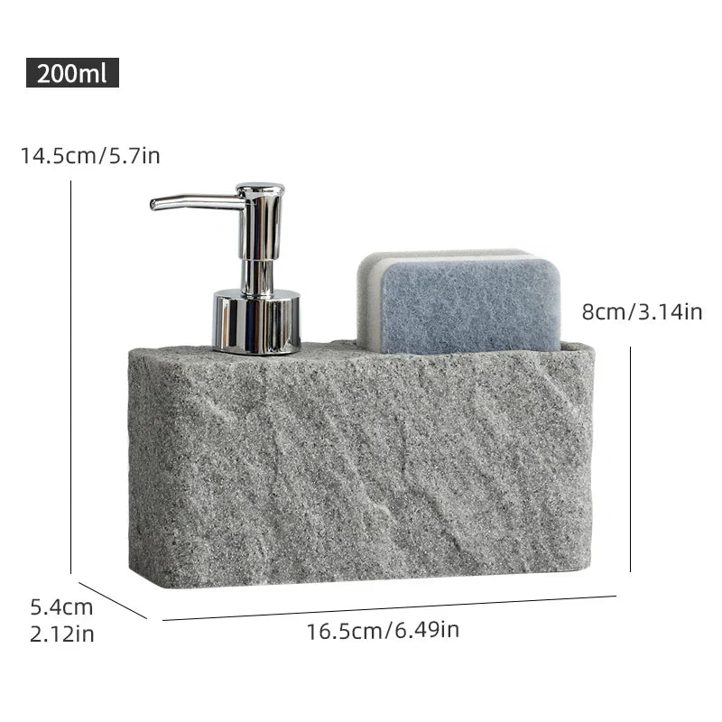 Soap Dispenser & Sponge Holder Stone-Look Refillable Pump