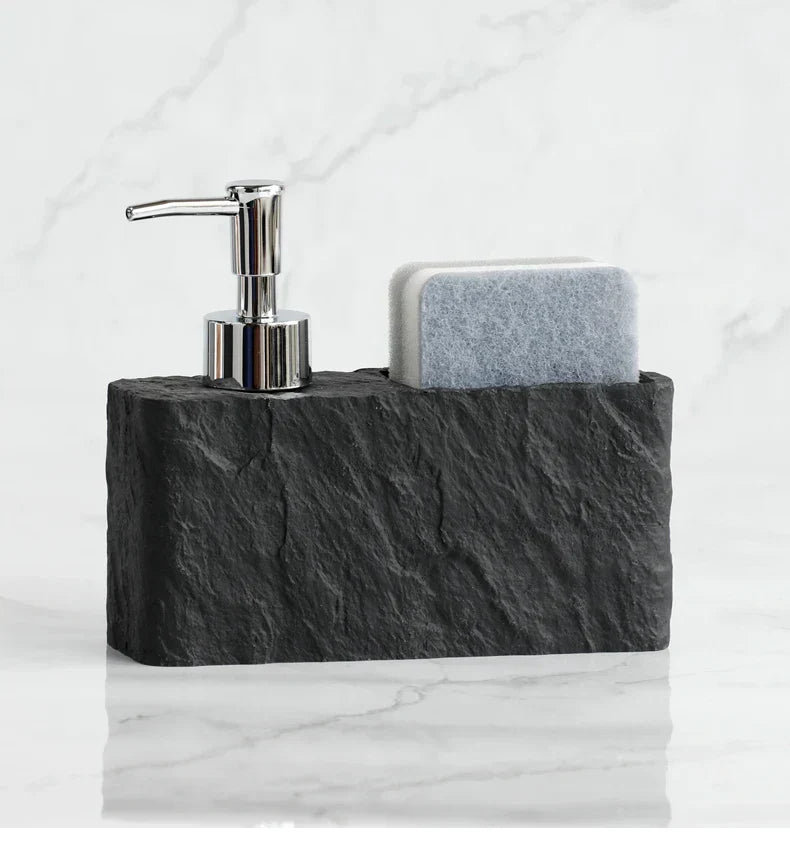 Soap Dispenser & Sponge Holder Stone-Look Refillable Pump