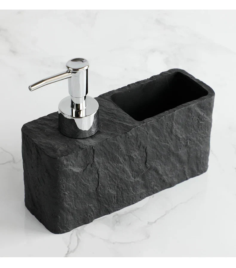 Soap Dispenser & Sponge Holder Stone-Look Refillable Pump