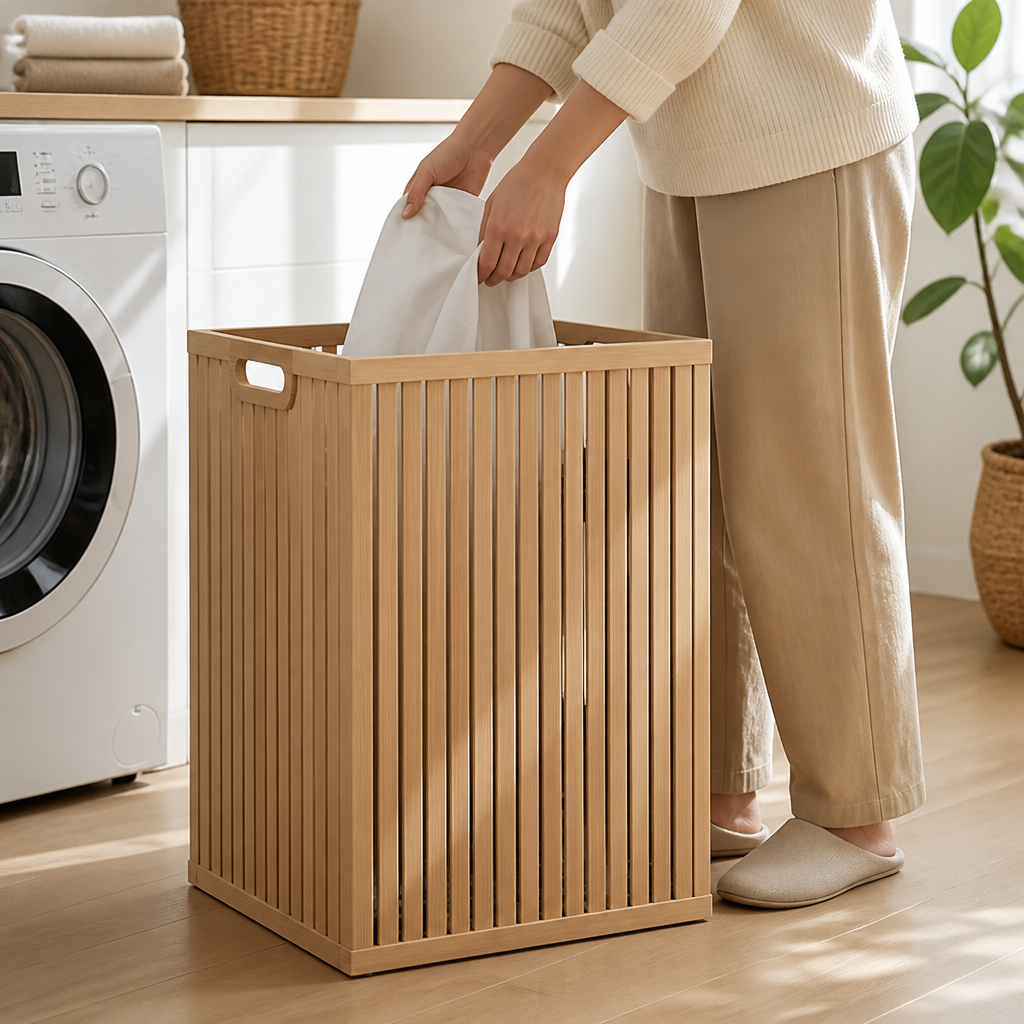 Solid Wood Open-Top Laundry Basket