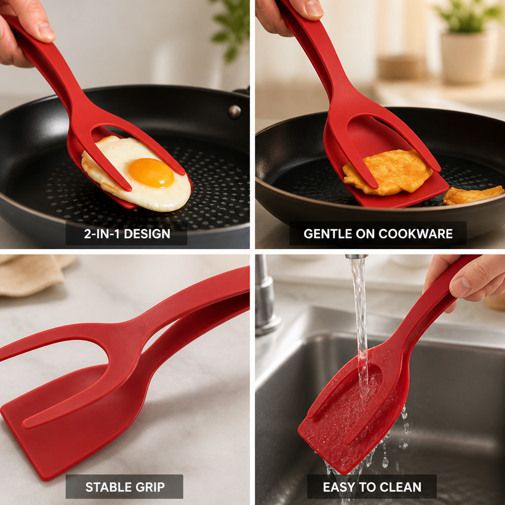 Spatula & Tongs 2-In-1 Silicone Heat-Resistant