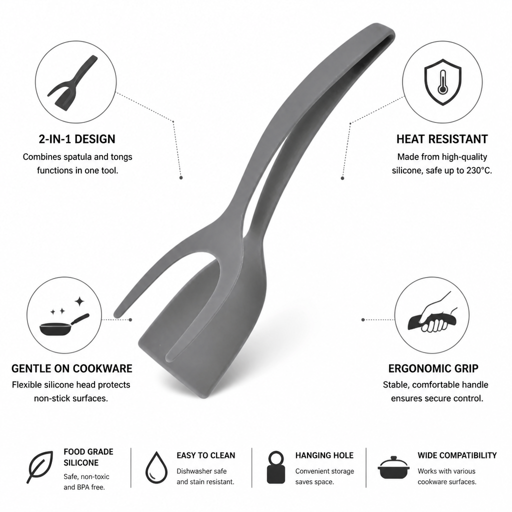 Spatula & Tongs 2-In-1 Silicone Heat-Resistant