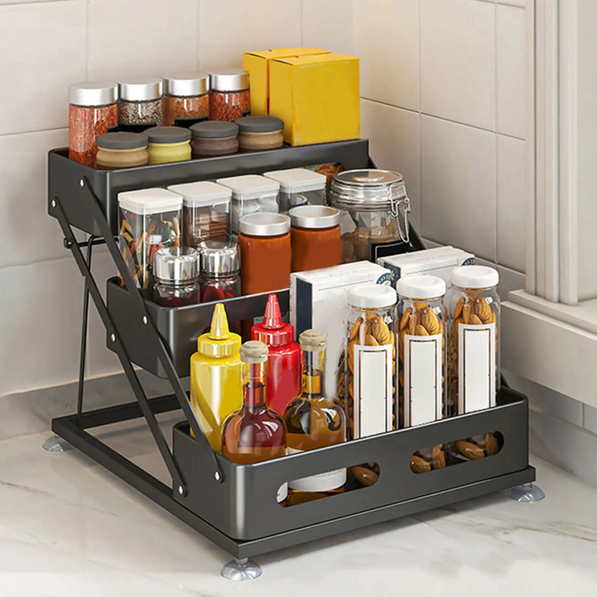 Spice Rack 3-Tier Foldable Powder-Coated Metal