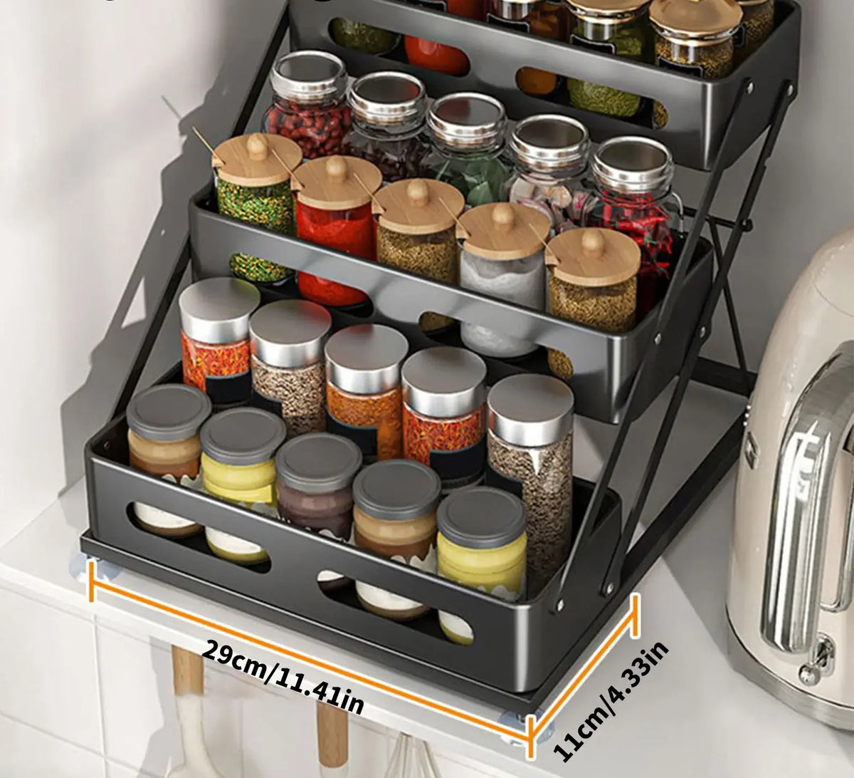 Spice Rack 3-Tier Foldable Powder-Coated Metal