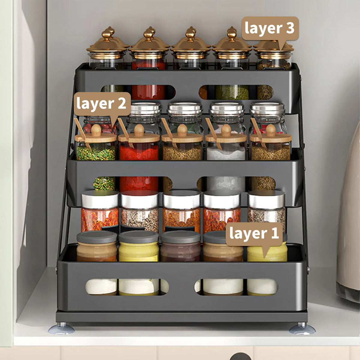 Spice Rack 3-Tier Foldable Powder-Coated Metal