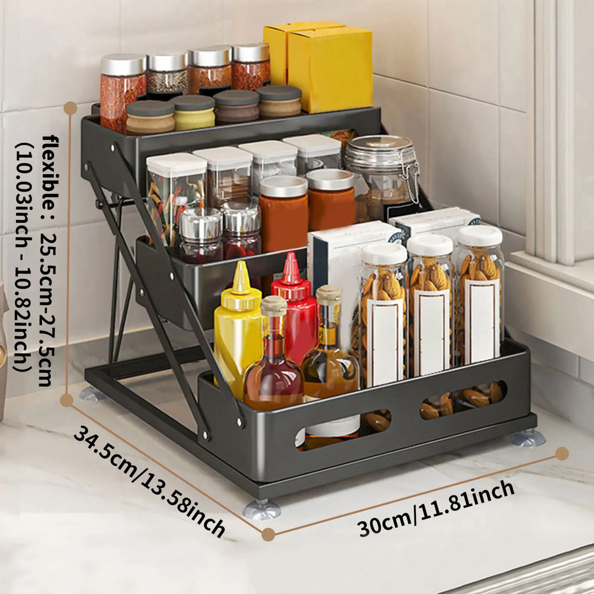 Spice Rack 3-Tier Foldable Powder-Coated Metal