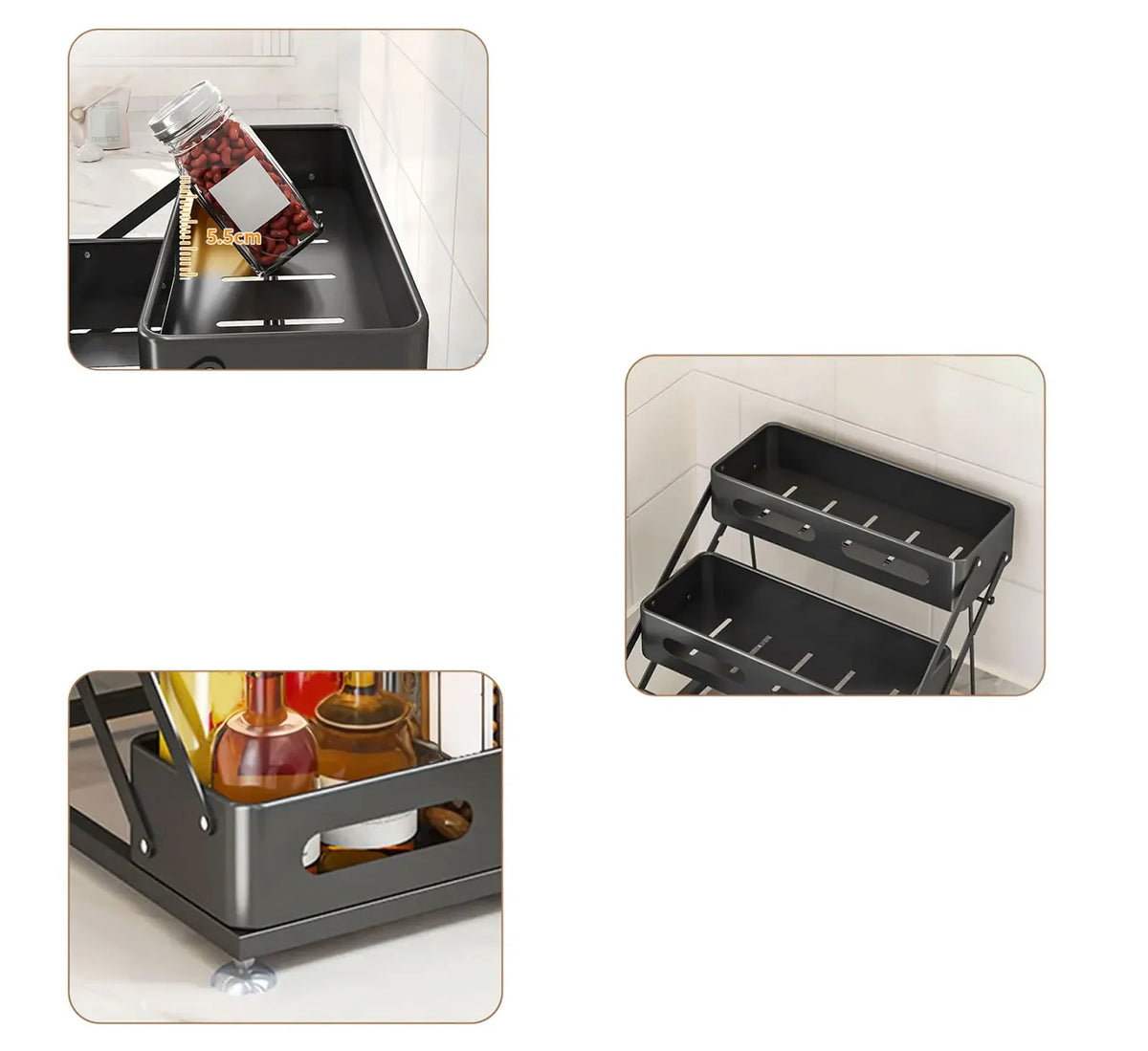 Spice Rack 3-Tier Foldable Powder-Coated Metal