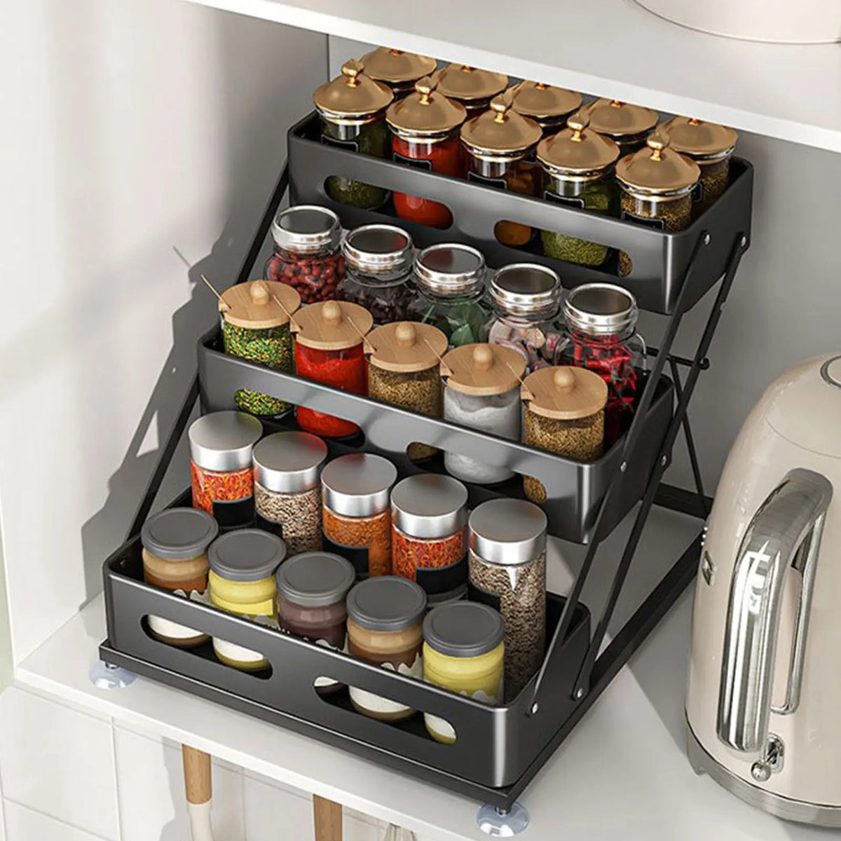 Spice Rack 3-Tier Foldable Powder-Coated Metal