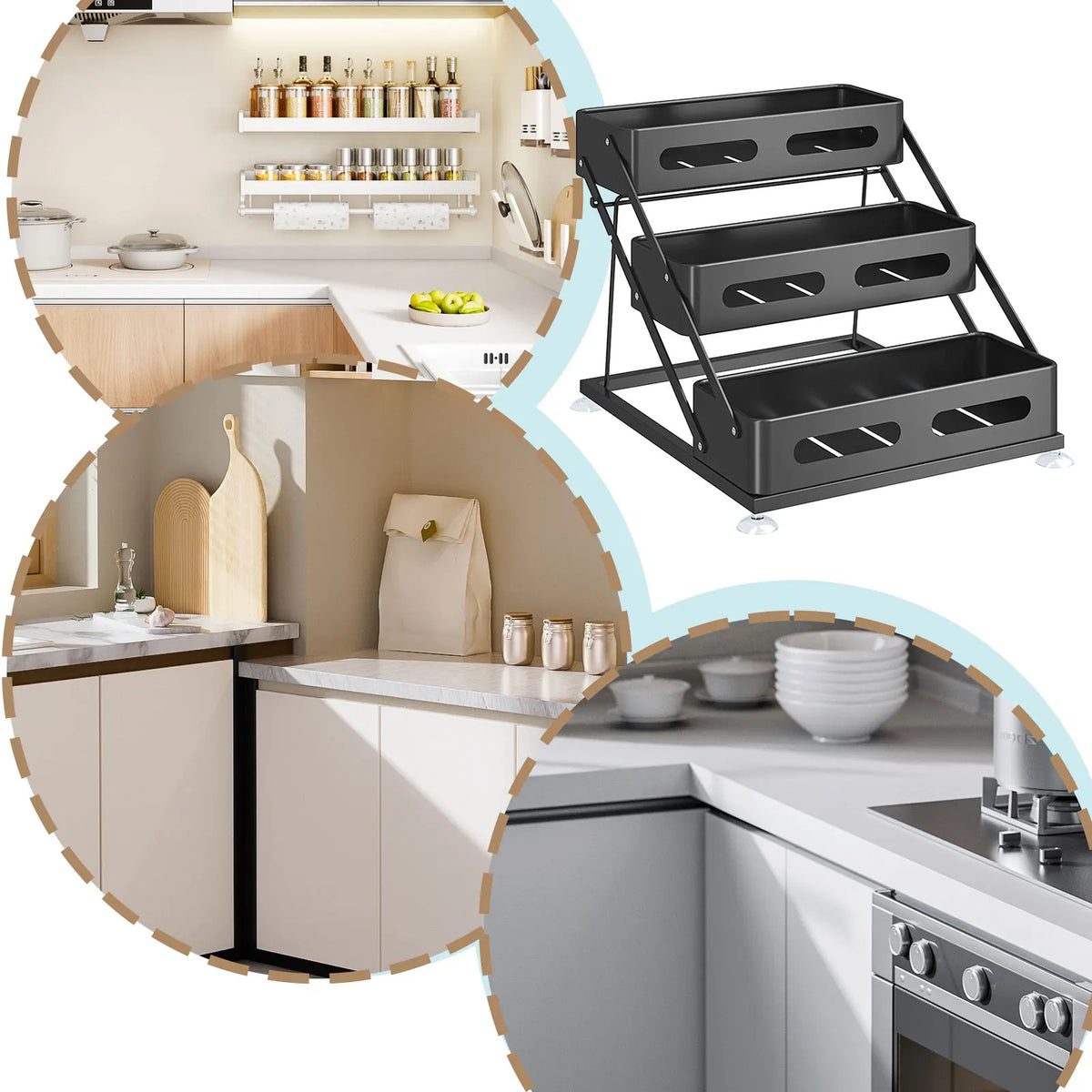 Spice Rack 3-Tier Foldable Powder-Coated Metal