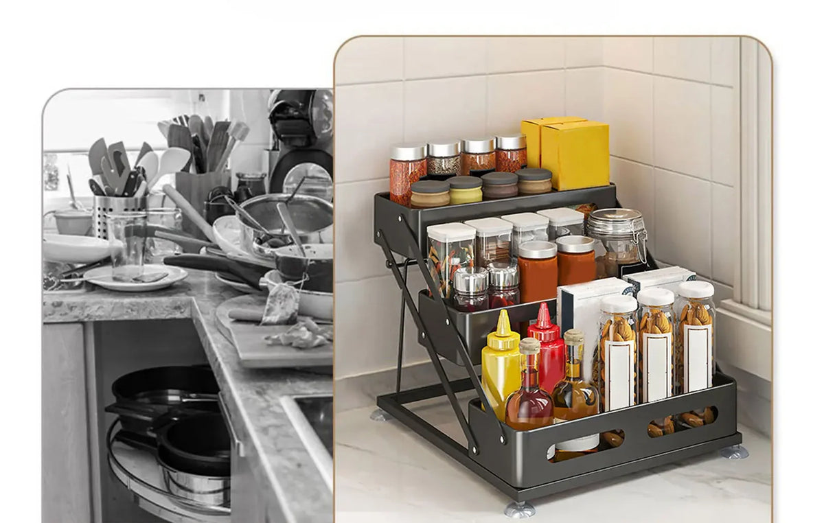 Spice Rack 3-Tier Foldable Powder-Coated Metal