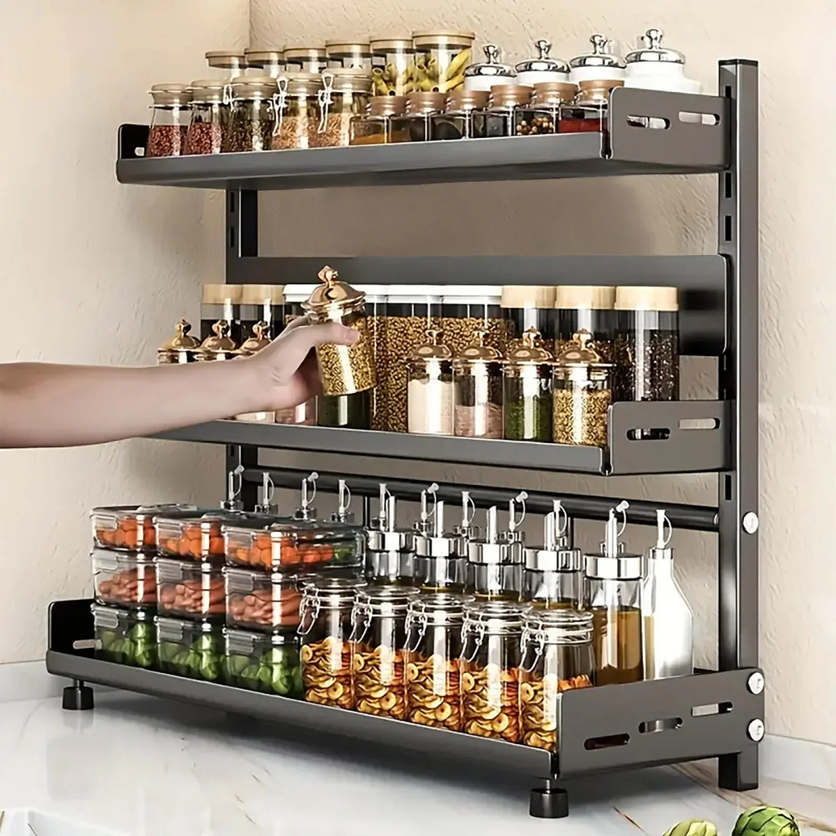 Spice Rack 3-Tier Stainless Steel Space-Saving