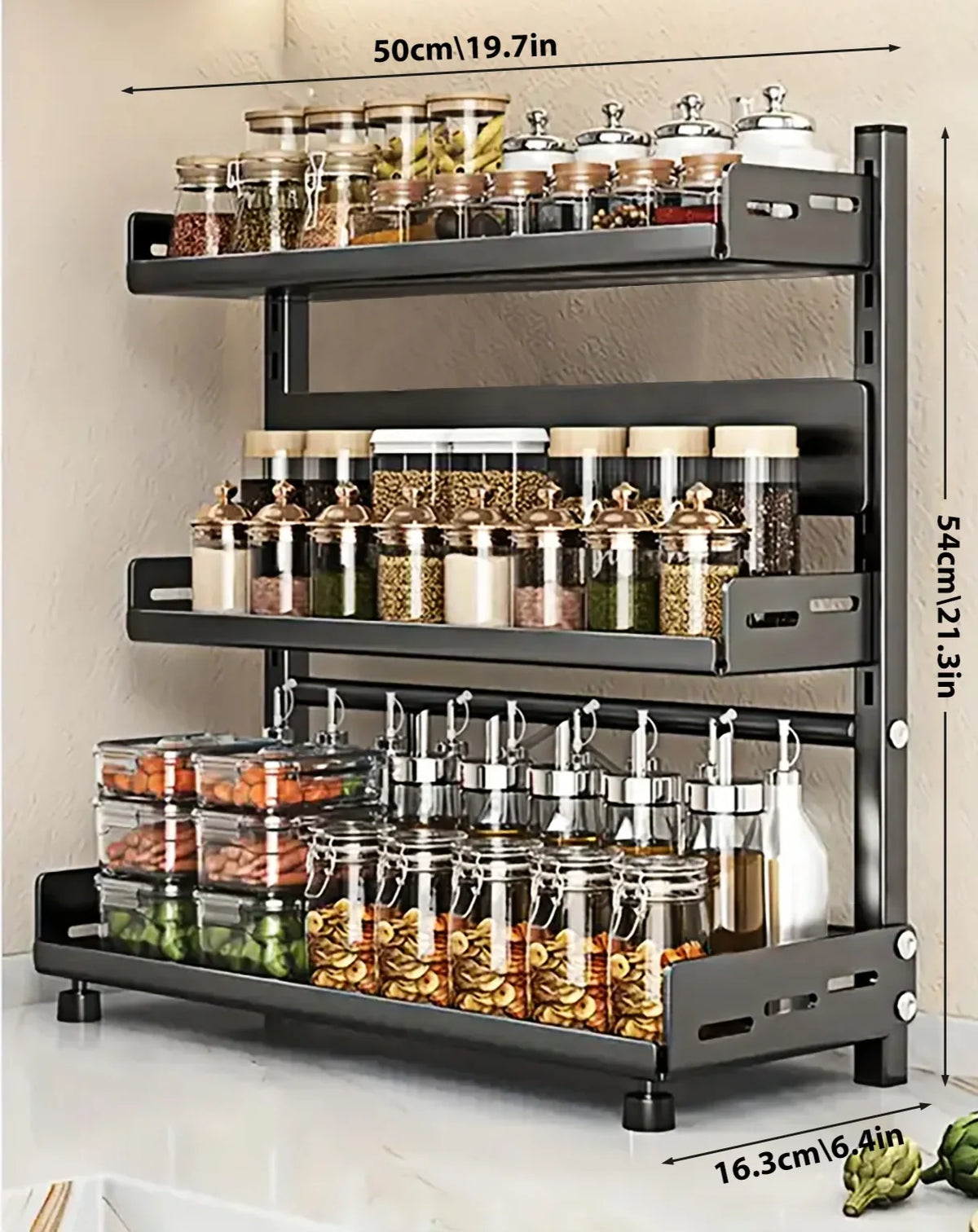 Spice Rack 3-Tier Stainless Steel Space-Saving