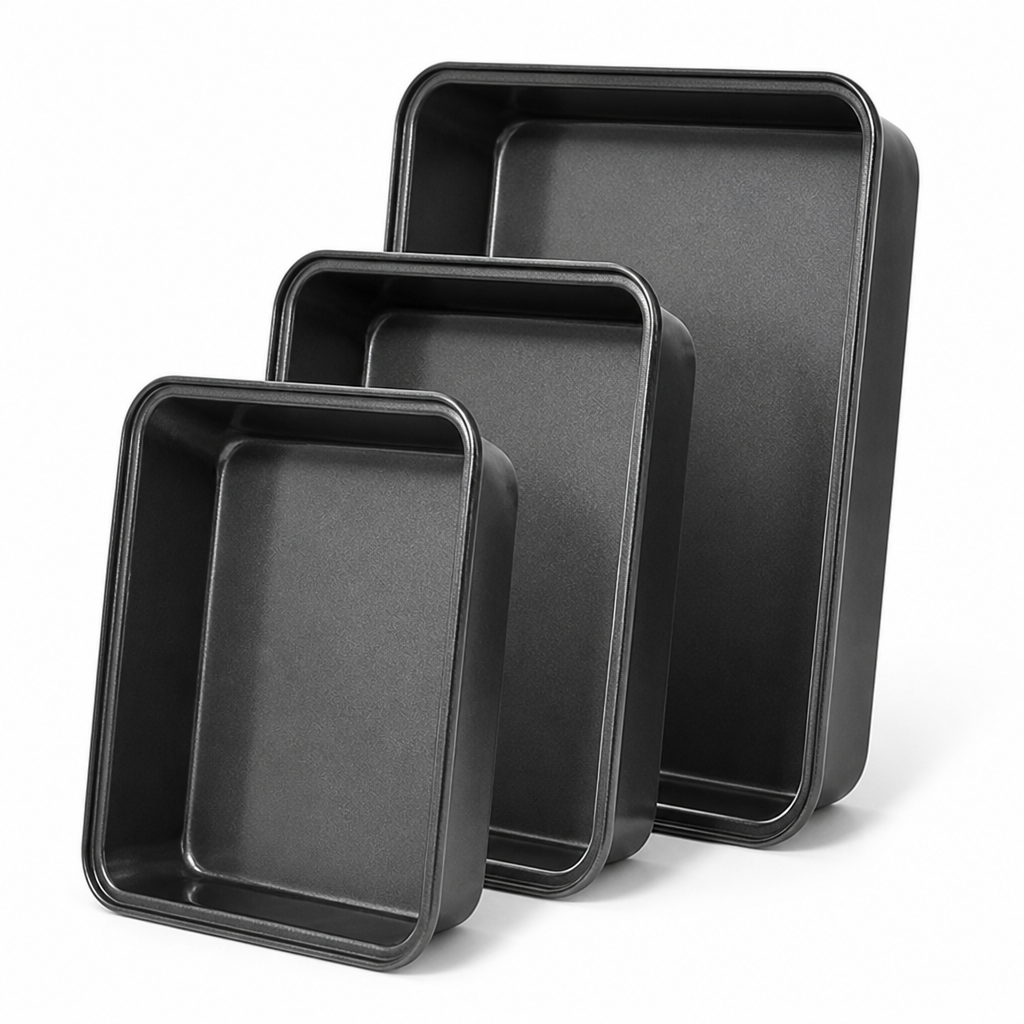 Square Cake Pan Set Carbon Steel Nonstick Three Piece