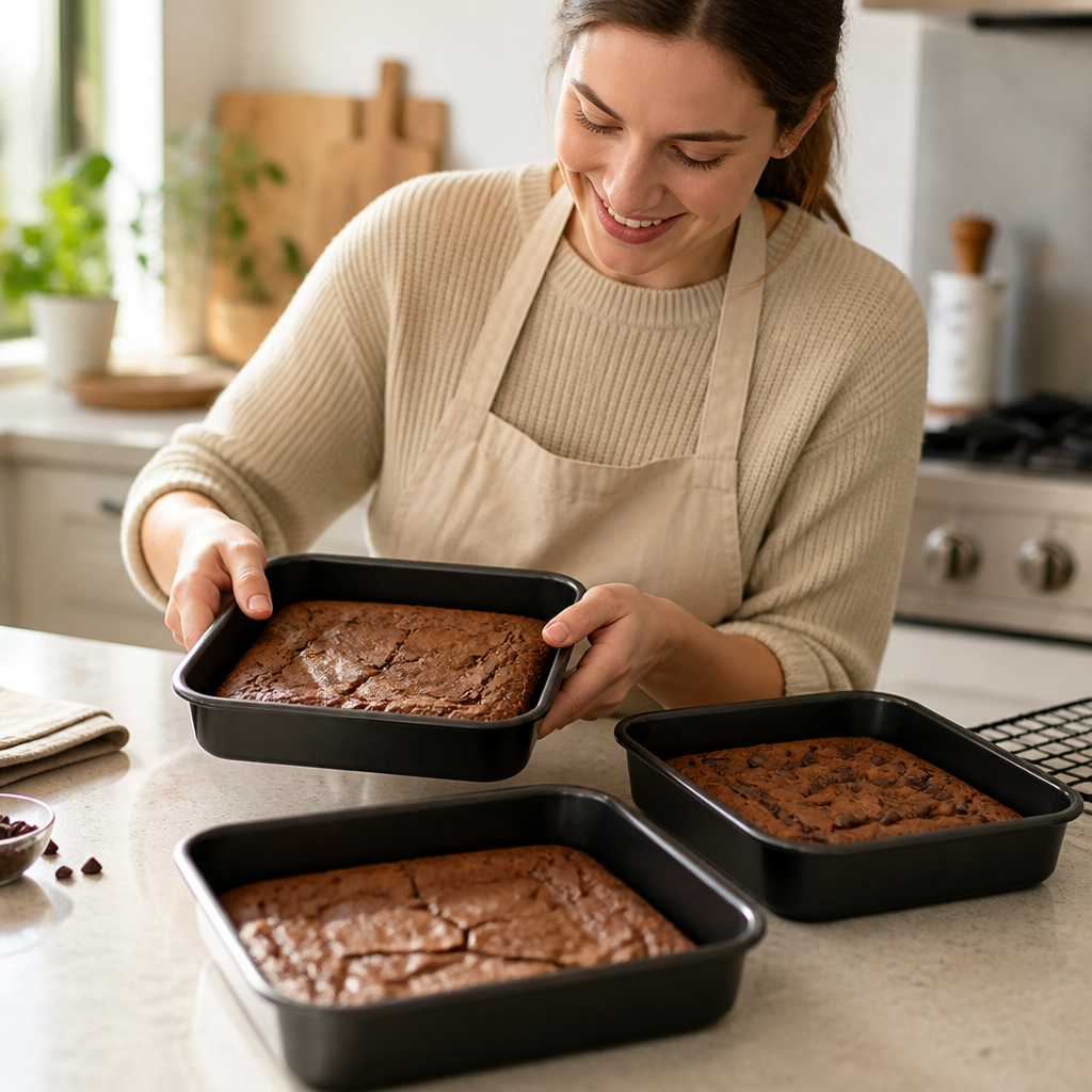 Square Cake Pan Set Carbon Steel Nonstick Three Piece