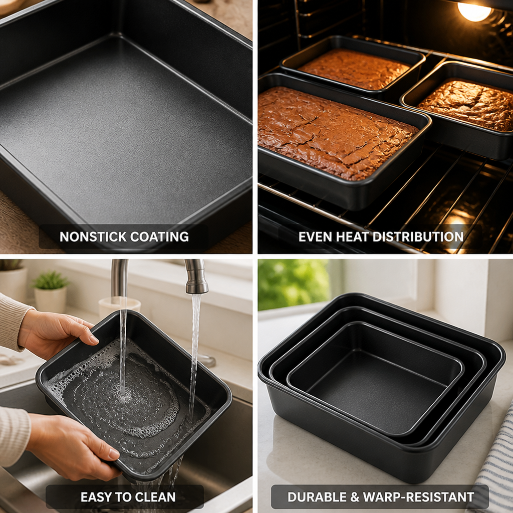Square Cake Pan Set Carbon Steel Nonstick Three Piece