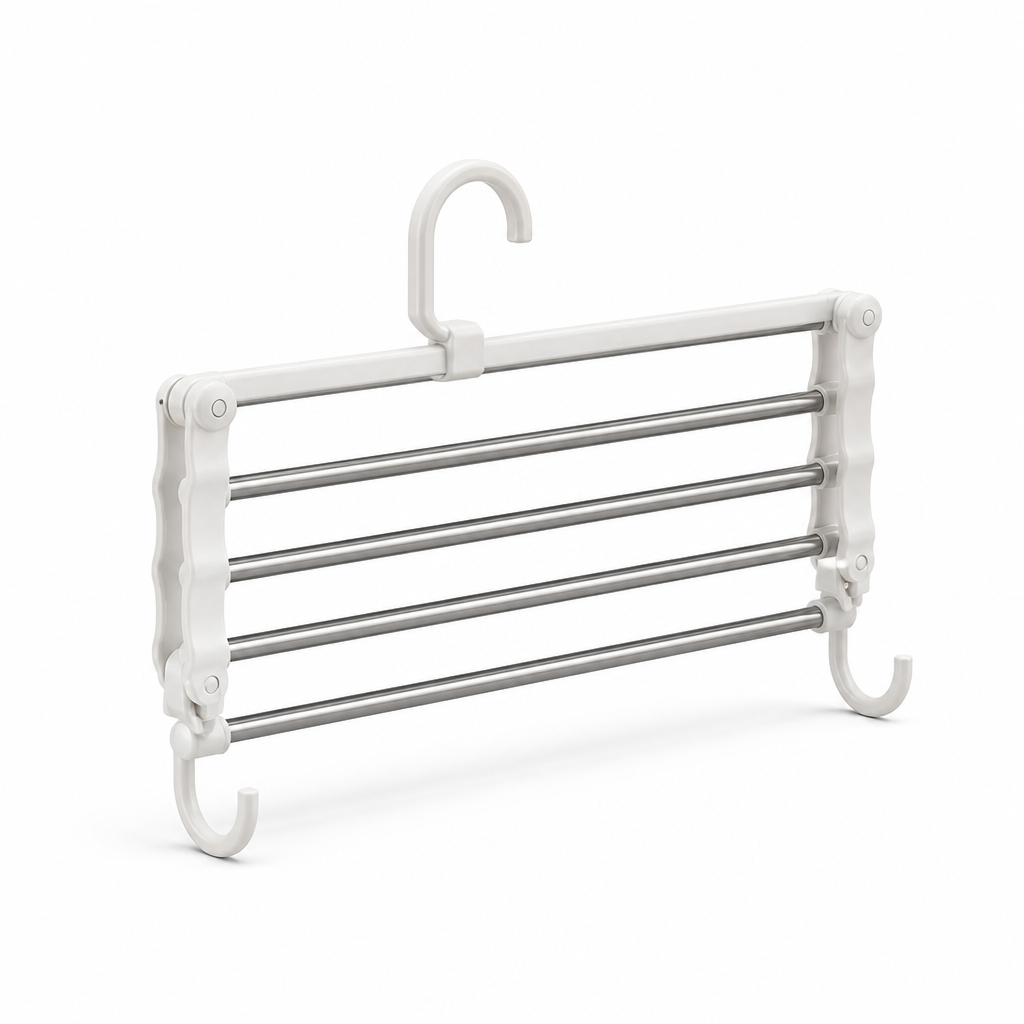 Stainless Steel Pants & Accessory Hanger with Collapsible Arms (Holds 5 Pairs)