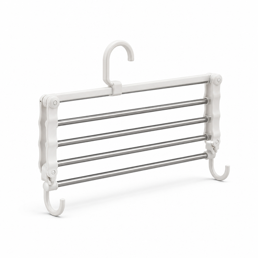 Stainless Steel Pants & Accessory Hanger with Collapsible Arms (Holds 5 Pairs)