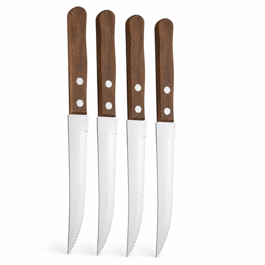 Steak Knife Set Serrated Stainless Steel & Wooden Handles