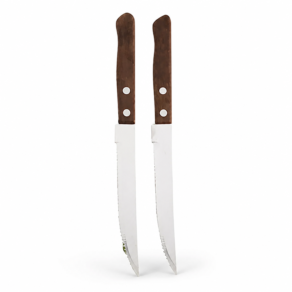 Steak Knife Set Serrated Stainless Steel & Wooden Handles