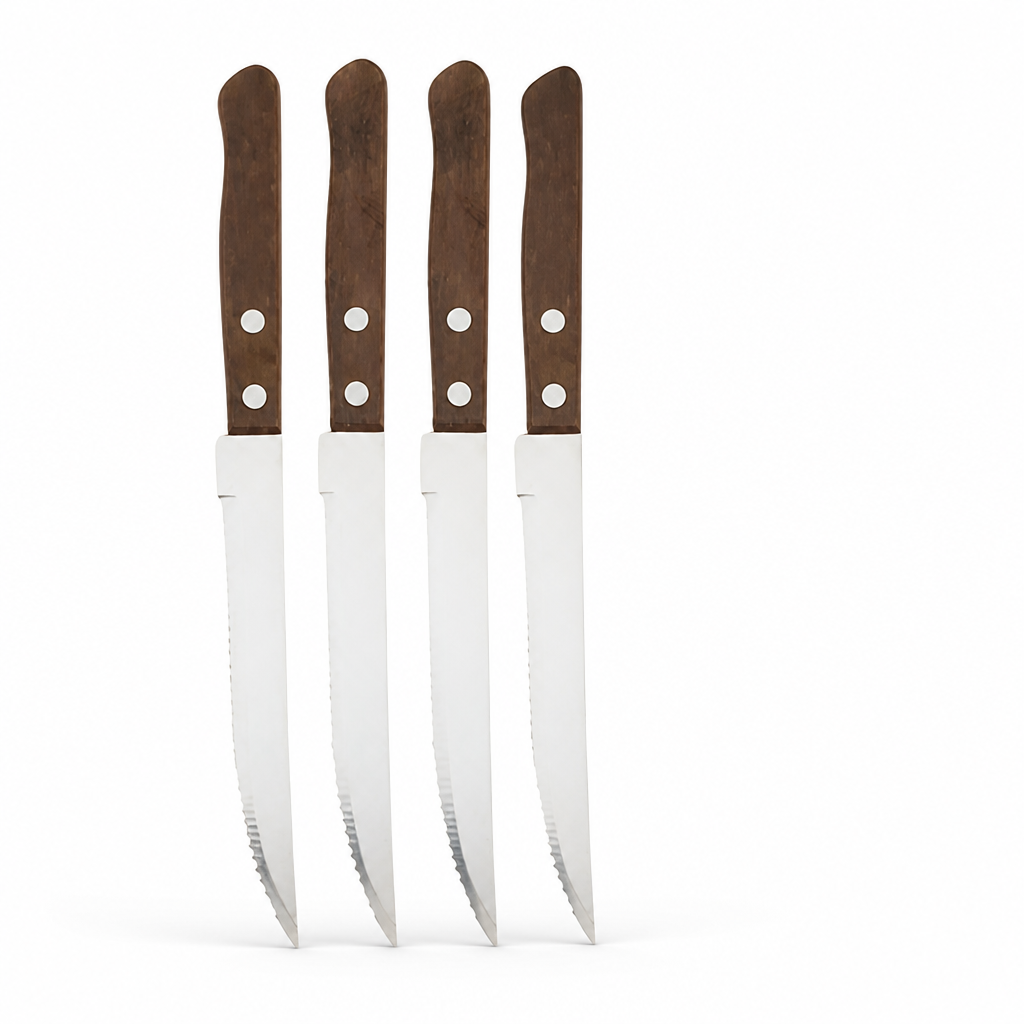 Steak Knife Set Serrated Stainless Steel & Wooden Handles