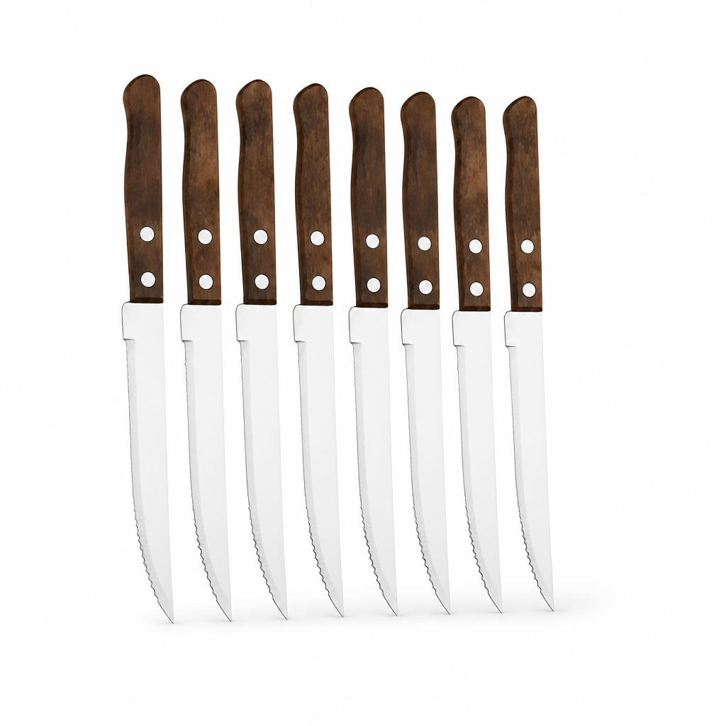 Steak Knife Set Serrated Stainless Steel & Wooden Handles