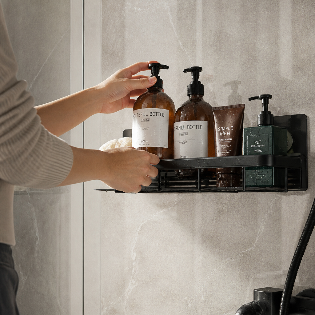 Suction-Cup Bathroom Shelf With Tool-Free Installation