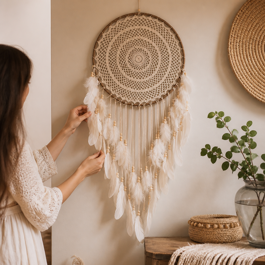 Sunburst Circular Dreamcatcher Wall Hanging with Tassel Fringe