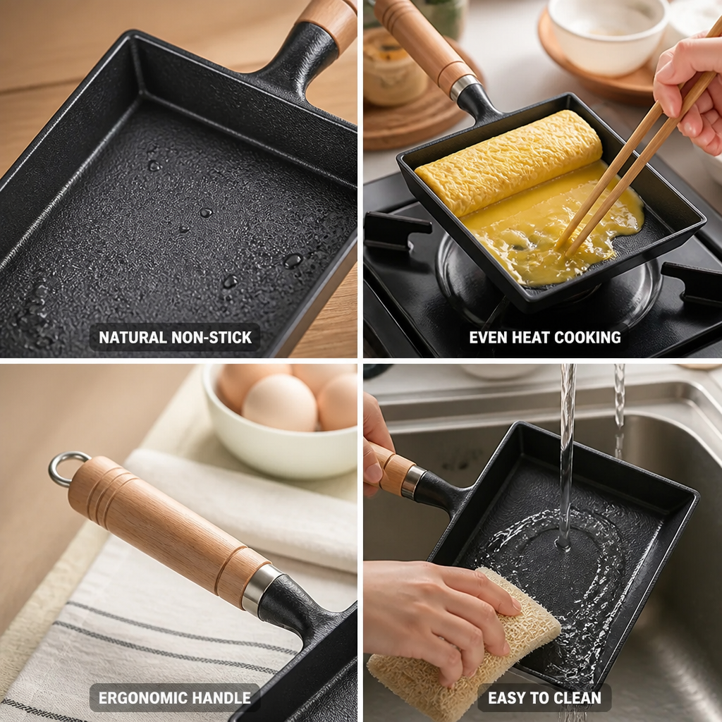 Tamagoyaki Pan Cast Iron Square Natural Non-Stick