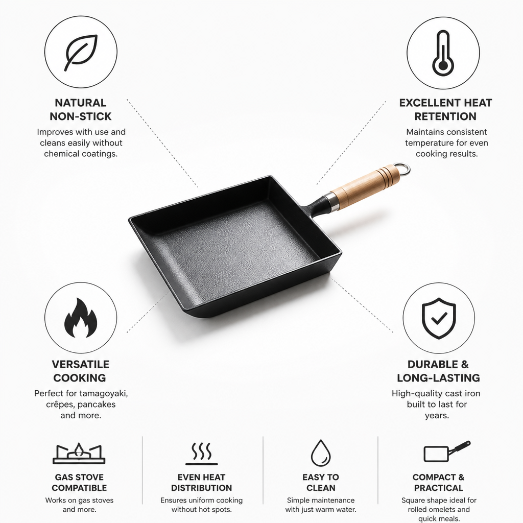 Tamagoyaki Pan Cast Iron Square Natural Non-Stick