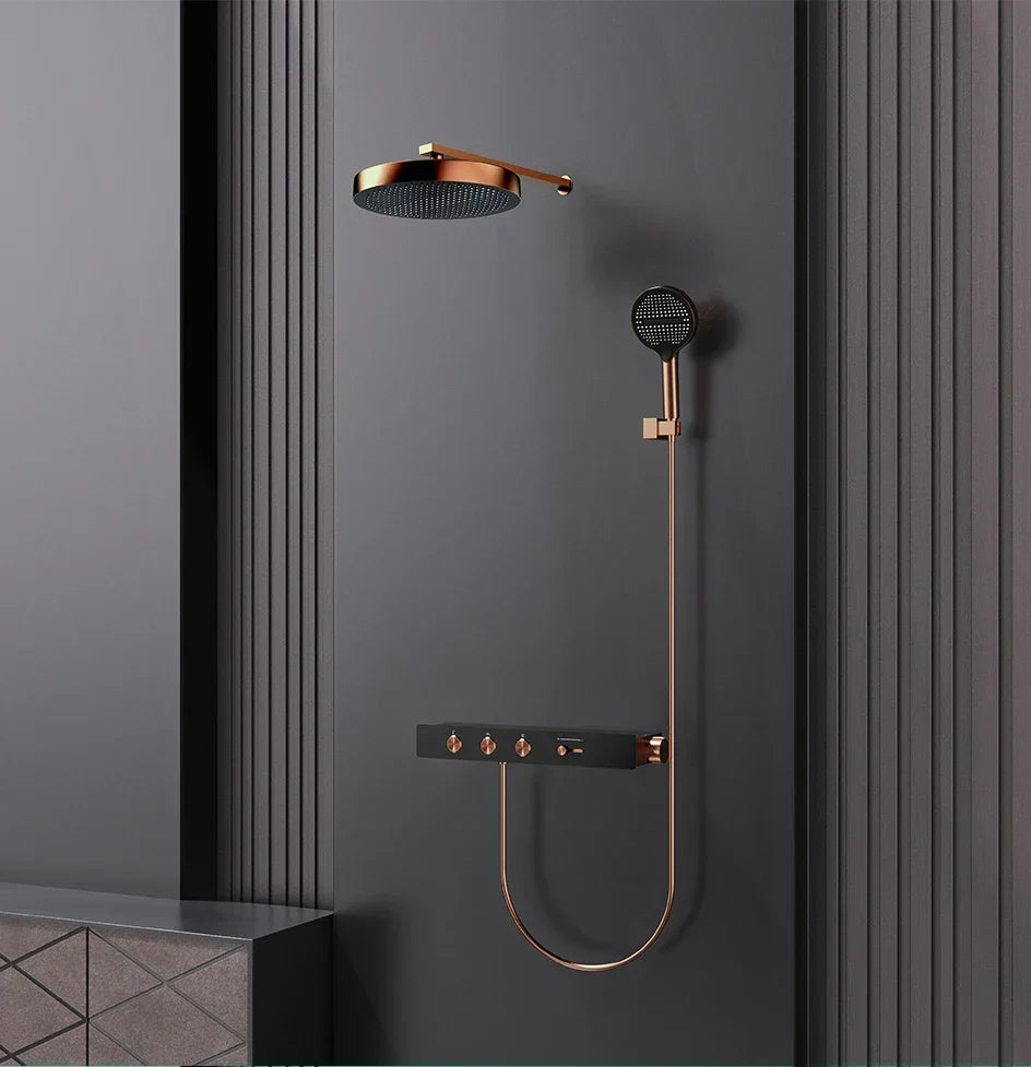 Thermostatic Shower System Concealed Rainfall Brass Construction