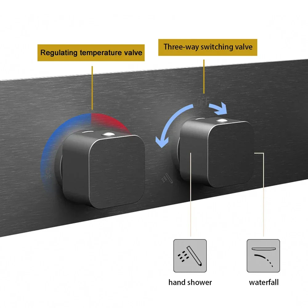 Thermostatic Shower System Rainfall & Handheld 59 Inch Shelf