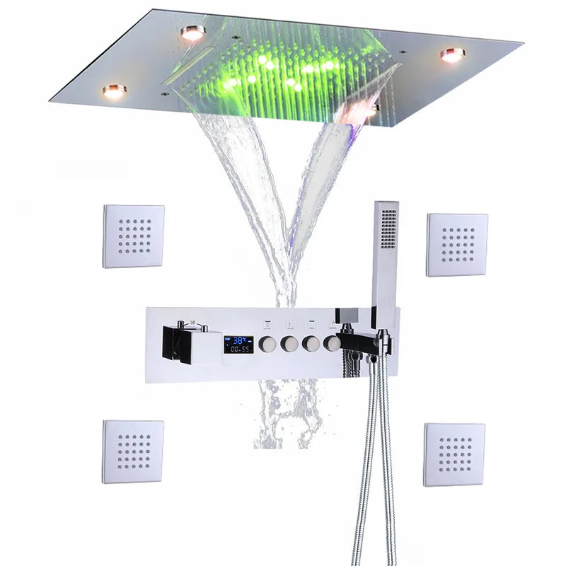 Thermostatic Shower Valve LED Temperature Display Solid Brass