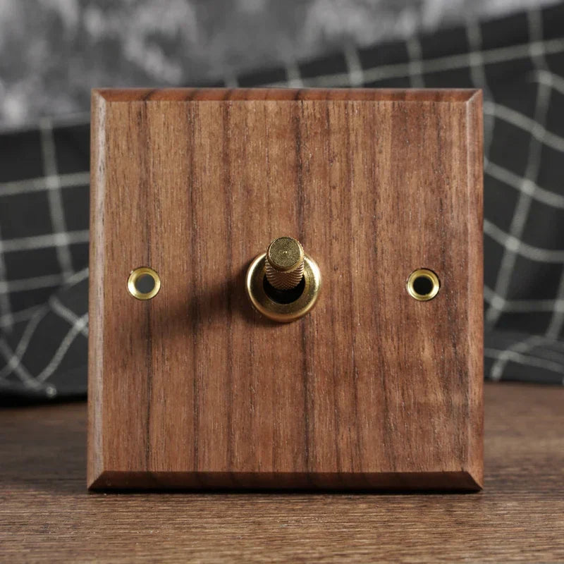Toggle Wall Switch Solid Walnut Knurled Brass Lever