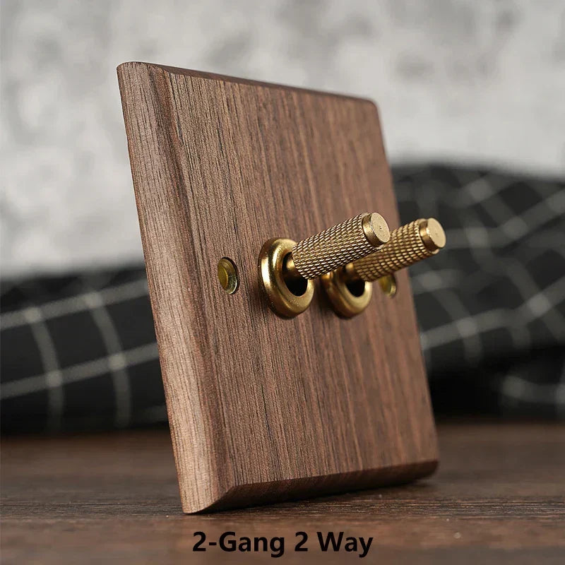 Toggle Wall Switch Solid Walnut Knurled Brass Lever