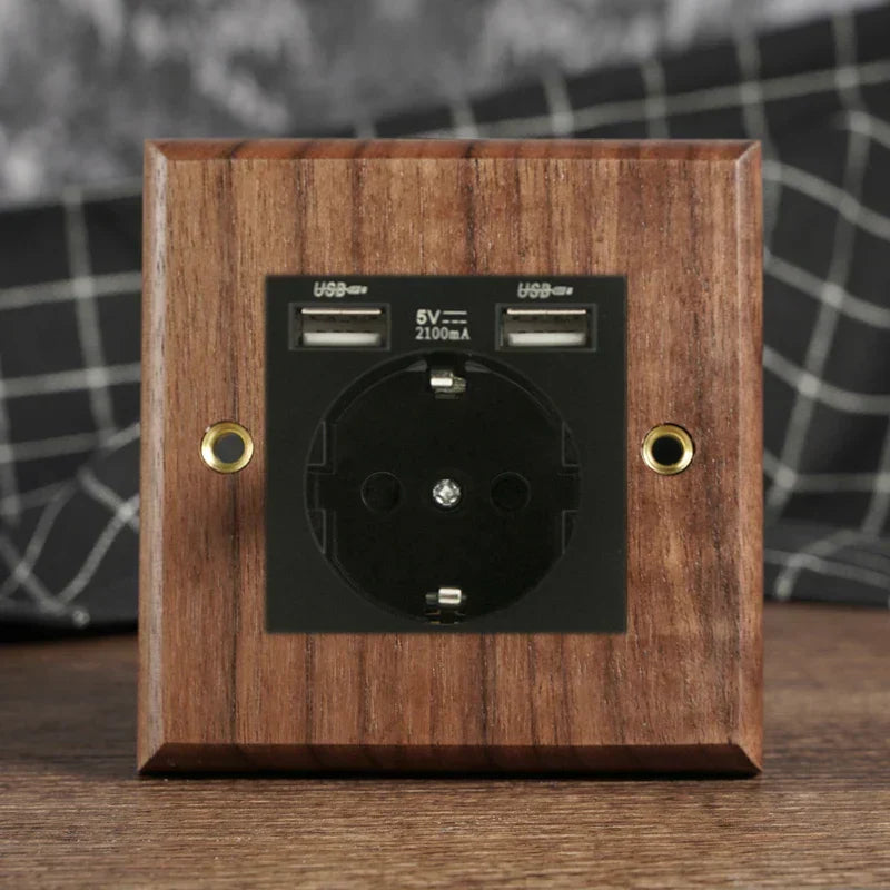 Toggle Wall Switch Solid Walnut Knurled Brass Lever